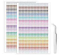 iJiZuo 1800Pcs Crystal Rhinestone Stickers, 15 Colors Gem Stickers with Pick Up Tweezer, 3mm 4mm 5mm, for DIY Nail Crafts Jewel Clothes Makeup,White (2 Sheets)