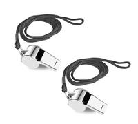 iJiZuo 2 Pack Stainless Steel Whistle, Metal Referee Whistle with 41cm Lanyard, Stainless Sports Whistles for Outdoor Activities, Referees, Coaches, Lifeguards, Soccer, Basketball-Silver