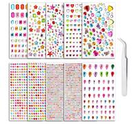 iJiZuo 3500pcs Gem Stickers with Pick Up Tweezer, 10 Sheets Stick on Gems Jewel Stickers Self-Adhesive Rhinestone, for DIY Nail Crafts Jewel Clothes Makeup,White