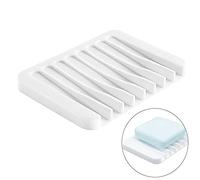 iJiZuo Free Standing Soap Dish, Silicone Soap Dish with Drain, Waterfall Shape, for Shower, Bathroom and Kitchen, 11.5x8 cm (White)