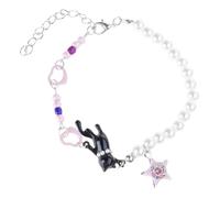 Ijksbehjf Vintage Pearls Bead Cats Face Charm with Star Pendant Flexible Chain Pearls Wrist Chain for Daily Wear Stylish Charm for Women