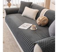 IJNBHU Geometric Jacquard Plush Sofa Couch Covers Farmhouse Neutral Non Slip Sectional Couch Cover Soft Warm Sofa Slipcover for 3 Cushion Couch Protector Slipcover Pet Friendly,Dark Gray,120 * 180cm