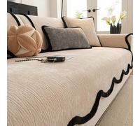 IJNBHU Light Luxury Soft Chenille Sofa Covers,Non-Slip Plush Sofa Cover, Washable Non-Slip Sofa Cushion for All Seasons, Irregular Shape Pet Friendly Furniture Protector,Beige,70 * 90cm