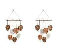 IJSDNVJNDX 2X Leaf Macrame Wall Hanging Boho Room Home Decor Woven Aesthetic Wall Tapestry Home Room Wedding Decoration Khaki