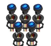 IJSDNVJNDX 5pcs Waterproof Round Rocker Switch with Shell 12V Blue LED Rocker Toggle Switch Lighted on Off SPST 3 Pin 12V