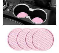 ijuicy 4 PCS Car Cup Holder Coaster, 2.75 Inch Non-Slip Insert Coaster, Silicone Car Coasters, Honeycomb Shape Waterproof Cup Mats, Universal Car Interior Accessories (Pink)