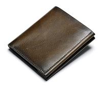 IJUN Handmade Vintage Slim Bifold Wallet for Men - Full Grain Vegetable Tanned Cowhide Leather, Olive Green, Vintage