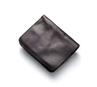 IJUN Handmade Vintage Small Bifold Wallet for Men - Full Grain Vegetable Tanned Cowhide Leather, Dark brown, Retro