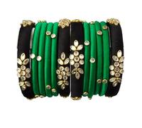 IJYA Sihan Handicrafts Kundan Work Silk Thread Bangle Kada For Women Girls 12 PC Set Wedding & Festive Occasion Handmade Multicolored Chura Chuda Stone Studded, 2.4, Silk, zircon