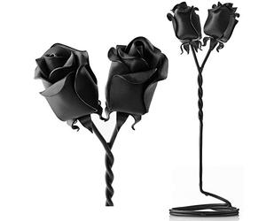IK Style 2 Free Standing Black Iron Roses Intertwined Together Forever - Unique And Special Handmade Gift For Someone Special