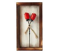 IK Style Set Of 2 Forged Iron Roses Twisted Together Forever - Placed In Wall Mountable Frame Creating 3D Effect - Will Suit Any Anniversary For Her