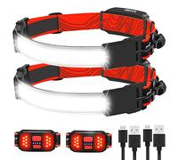 IKAAMA Head Torch Rechargeable LED, 2 Pack Super Bright USB Headlamp, 500 Lumen, Waterproof, 210° Wide Beam, 3 Light Modes, Lightweight Headlight with Warning Light for Adult Kid Running Fishing