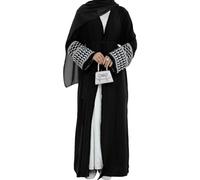 IKADEX Muslim Abayas for Women Long Sleeve Embroidered Open Front Cardigan Turkey Dubai Maxi Kaftan Dress Ramadan Kimono with Belt, Black, Medium