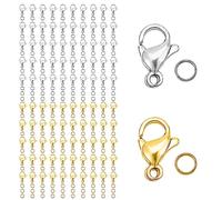 IKadiya 200 Pcs Lobster Clasps and Open Jump Rings Set, 100 Pcs 12 * 6mm Jewellery Clasps, 100 Pcs 5mm Jump Ring, for Jewellery Making Accessory DIY Crafts(Silver and Gold)