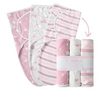 ikads Baby Swaddle Blanket 0-3 Months - 100% Breathable Organic Cotton Fabric - Baby Swaddle Wrap for New Born - Pack of 3 Baby Swaddles for Newborn with Hooks & Loop (Pink)