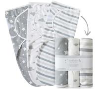 ikads Baby Swaddle Blanket 0-3 Months - 100% Breathable Organic Cotton Fabric - Baby Swaddle Wrap for New Born - Pack of 3 Baby Swaddles for Newborn with Hooks & Loop (Grey)