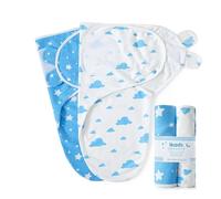 ikads Baby Swaddle Blanket 0-3 Months - 100% Breathable Organic Cotton Fabric - Baby Swaddle Wrap for New Born - Pack of 2 Baby Swaddles for Newborn with Hooks & Loop (Blue)
