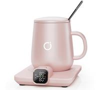 ikago Smart Heated Coffee Mug Warmer & Mug Set - Heated Mug Warmer with Auto Shut Off, 1℃ Precise Temperature Control Mug Warmer, Electric Coffee Mug Warmer for Desk, Gifts for Women and Men, Pink