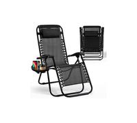 iKaku Zero Gravity Garden Reclining Chair With Cup Holder Folding Outdoor Lounger Adjustable Headrest Textoline Patio Camping Chair