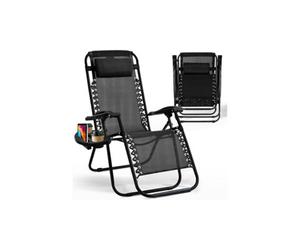 iKaku Zero Gravity Garden Reclining Chair With Cup Holder Folding Outdoor Lounger Adjustable Headrest Textoline Patio Camping Chair