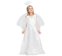 IKALI Angel Costume Kids Christmas Nativity Fancy Dress Outfit Girls Role-play White Angel Dress for Christmas Party with Wing 4-6Y