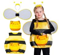 IKALI Bee Costume Vest for Kids Bumble Halloween Fancy Dress Outfit Girls Book Week Costume with Wings Headband Honey Pocket 4Pcs 4-6Y