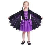 IKALI Girls Bat Costume Halloween Bat Witch Dress Kids Deluxe Wing Roleplay Outfit for Carnival Party 8-10Y