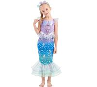 IKALI Girls Mermaid Costume Sparkling Sequins Princess Dress, Kids Toddlers Birthday Party Dress-Up Set
