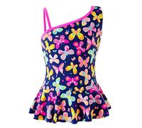 IKALI Girls One Piece Swimsuit, Ruffle Butterfly Swimwear, Summer Beach Bathing Suit for Toddler Blue 3-4Y