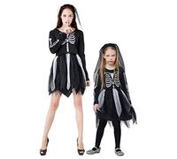 IKALI Girls Skeleton Costumes, Halloween Scary Fancy Dress Up, Zombie/Ghost Outfit for Role-play Party 8-10 Years