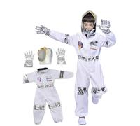 IKALI Kids Astronaut Costume, Space Fancy Dress Up Outfit for Boys Girls Pretend Party with Hat Glove Name-tag(5PCS) 3-4Y