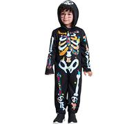 IKALI Toddler Skeleton Hooded Jumpsuit Halloween Colour Bone Skull Printed Costume Novelty Cute for Girls Boys 4-6Y