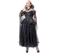 IKALI Women Witch Black Costume Halloween Magic Tutu Dress Adult Victorian Fancy Dress with Cape