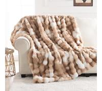 IKALIFE Faux Rabbit Fur Blanket - Warm Thick Fluffy Large Throw, Super Soft Cozy Plush Bubble Blanket For Sofa Bed Couch, Luxury Fuzzy Cosy Throws (150x200cm, Tie-Dye Brown)