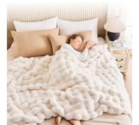 IKALIFE Faux Rabbit Fur Blanket - Warm Thick Fluffy Large Throw, Super Soft Cozy Plush Bubble Blanket For Sofa Bed Couch, Luxury Fuzzy Cosy Throws (230x270cm, Cream)