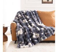 IKALIFE Faux Rabbit Fur Throw -Warm Thick Fluffy Blanket, Super Soft Cozy Plush Bubble Blanket For Sofa Bed Couch, Luxury Fuzzy Cosy Throws (130x150cm, Tie-Dye Blue)