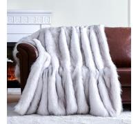 IKALIFE Luxury Faux Fur Throw - 130 x 150 cm Thick Warm Double Sided Fluffy Blanket, Winter Cozy Fuzzy Fur Throws, Super Soft Cosy Plush White Blankets For Bed Sofa Couch