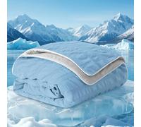 IKALIFE Seersucker Cooling Blanket, Q-Max>0.5 Soft Lightweight Cooling Comforter for Hot Sleepers, Double-Sided Design Summer Breathable Cool Blanket, Cool Comforter for Sleeping, 130x180cm, Blue