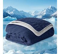 IKALIFE Seersucker Cooling Blanket, Q-Max>0.5 Soft Lightweight Cooling Comforter for Hot Sleepers, Double-Sided Design Summer Breathable Cool Blanket, Cool Comforter for Sleeping, 130x180cm, Dark Blue