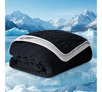 IKALIFE Seersucker Cooling Blanket, Q-Max>0.5 Soft Lightweight Cooling Comforter for Hot Sleepers, Double-Sided Design Summer Breathable Cool Blanket, Cool Comforter for Sleeping, 130x180cm, Black