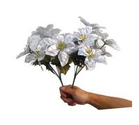 Ikamazyeao 6 Pieces Pack of Artificial Poinsettia Silk Poinsettia Artificial Flowers New Year Holiday Home Decor Christmas Flowers (Silver)