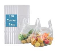 Ikando 320 Pack Clear Vest Carrier Bags, Standard Retail Size, Multi-Purpose Plastic Shopping Bags with Handles, Perfect for Groceries, Restaurants, Takeaway, and Daily Needs
