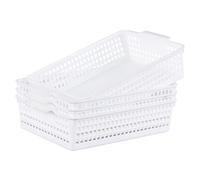 Ikando Rectangular A4 Desk Storage Basket Tray, Shallow Plastic Baskets for Home & Office Use 33.5x24.8x8.8 cm - Set of 4 (White)