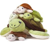 IKASA Mommy Sea Turtle Stuffed Animal Mom and Baby Plush Toy, Cute 15" Soft Small Fluffly Mama Family Set Cuddly Huggable Toy with Little Mini Babies,Gifts for Kids Girls Boys (Sea Turtle)