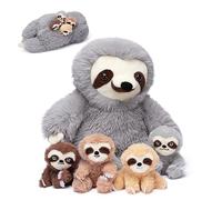 IKASA Mommy Sloth Stuffed Animal Mom and Baby Plush Toy, Cute 20" Soft Mama Family Set Cuddly Toys with Little Mini Small Babies,Gifts for Kids