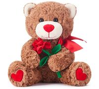 IKASA Teddy Bear Stuffed Animal Plush Toy with Bow for Valentine Day,Cute 27cm with Rose Soft Plushie,Valentine’s Gifts for Girlfriend