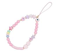 ikasus Kawaii Smiley Face Star Beaded Phone Lanyard - Rainbow Acrylic Polymer Clay Pearl Chain Charm Keychain Wrist Strap for Women Girls