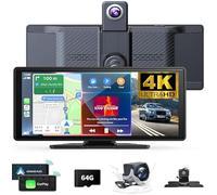 ikasus Portable Wireless Carplay Screen Android Auto Portable Car Radio Dash Camera Front and Rear for Cars DVR Driving Recorded with 10.26In GPS Navigation Voice Control