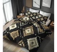 Ikat Aztec Emperor Duvet Cover Sets - Tribal Western Boho Native American Bedding & Bedroom Decor, Super Soft Microfiber Quilt Cover and 2 Pillowcases, with Zip, Reversible Design (O75-R)