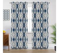 Ikat Blackout Curtains for Bedroom, Geometric Retro Modern Thermal Insulated Eyelet Long Curtains for Living Room, W46 X D90, 2 Panels Window Treatments Home Decorations